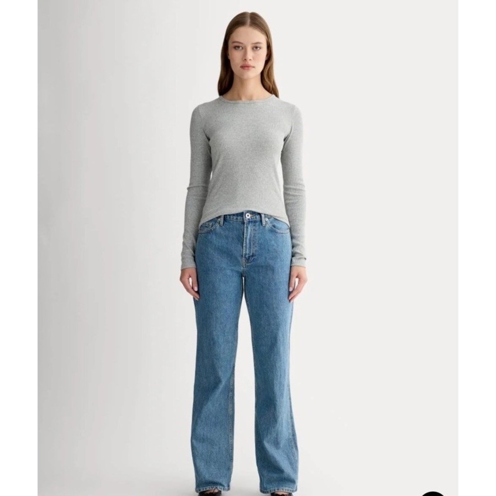 Everlane NWT Supima Cotton Luxe Micro-rib Long Sleeve Crew Heather Gray XS - Picture 4 of 9